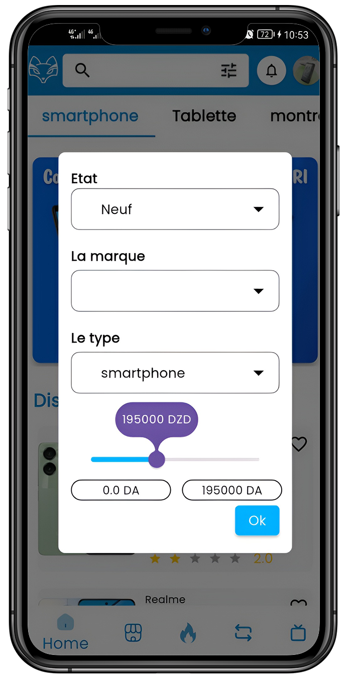 AFIRI App Features - Real-time smartphone price comparison and specification analysis interface